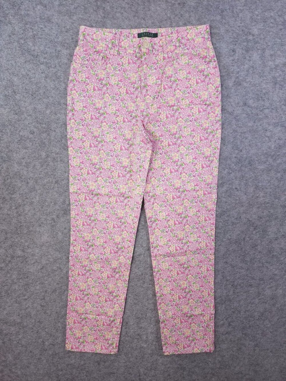 Lauren Ralph Lauren Womens Ankle Pants Size 4 Pink Ditsy Floral Preppy Feminine